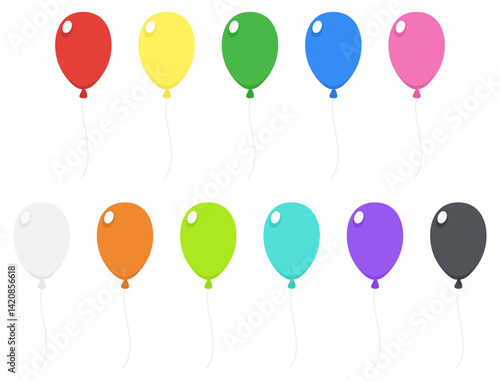 シンプルな風船イラスト 紐付きカラフルセット