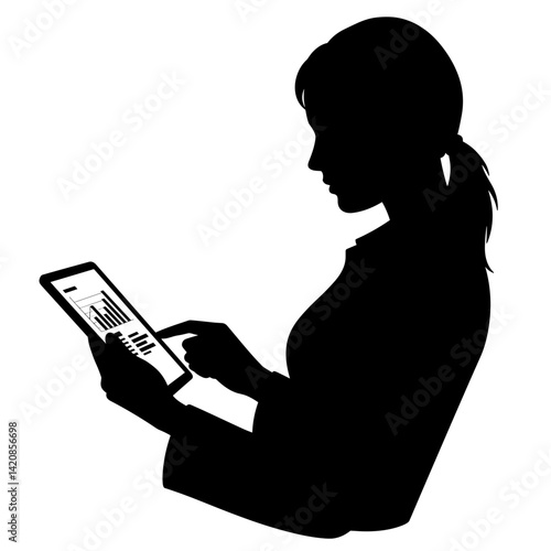 Woman using tablet while standing in silhouette  