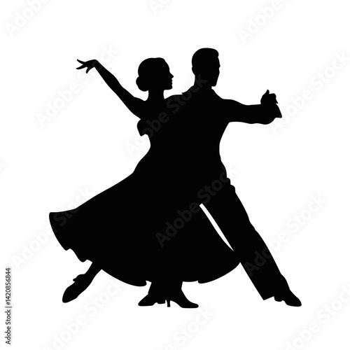 Silhouetted dancers expressing joy while waltzing elegantly  