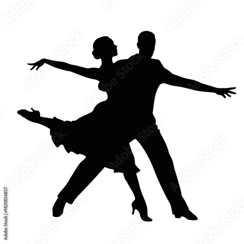Dancing couple performing elegant tango against a white background  