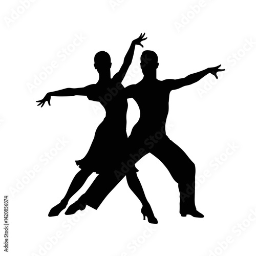 Silhouetted dancers showcasing dynamic poses against a blank background  