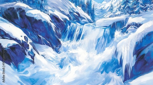 Wallpaper Mural Frozen Majesty Ice Falls in a Blue Winter Landscape Torontodigital.ca