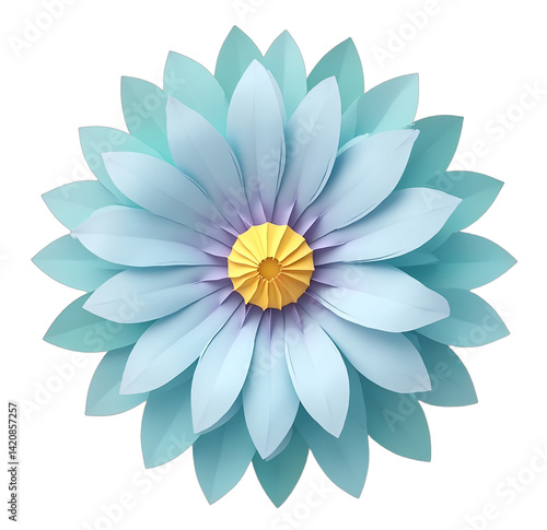 Wallpaper Mural Teal, light blue, lavender paper flower illustration. Perfect for spring, Easter, stationery, cards, invitations, banners. Vector art, soft light. Isolated on transparent background. Torontodigital.ca