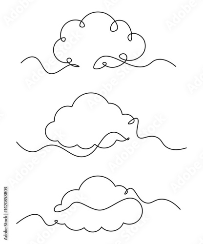 Set of one line clouds decoration doodle illustration vector
