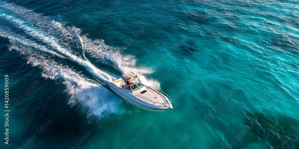 Naklejka premium A boat cuts through turquoise water