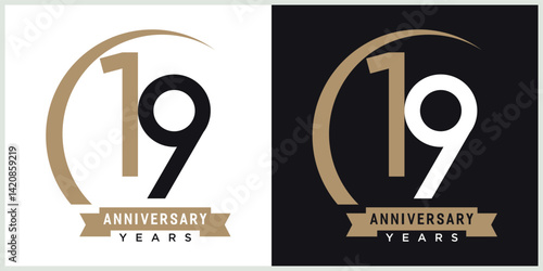 anniversary 19th logotype vector with brown and white color for special celebration day
