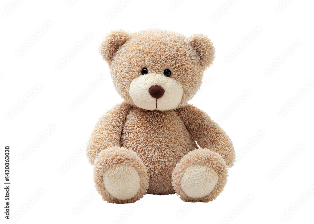 Cute teddy bear sitting on a transparent background. Concept of childhood, toy, and comfort. Cute teddy bear sitting on a transparent background. Concept of childhood, toy, and comfort.