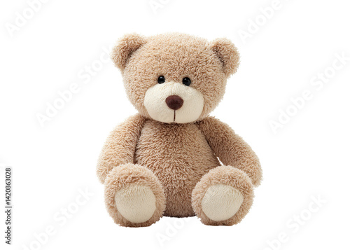 Cute teddy bear sitting on a transparent background. Concept of childhood, toy, and comfort.