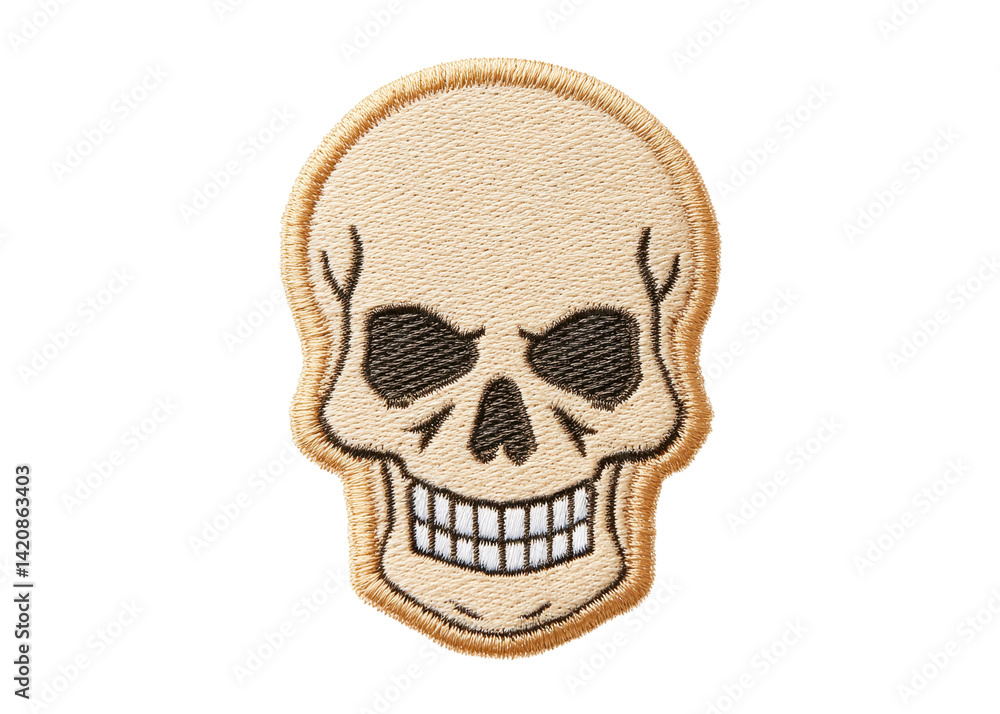 Fototapeta premium Embroidered skull patch on transparent background. Symbol of danger, death, and Halloween.