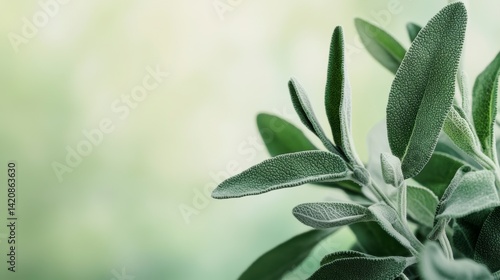 Close-up of vibrant green sage leaves against a blurred background.