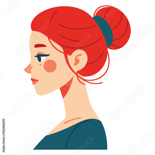 Elegant Woman with Red Hair in a Stylish Bun Illustration