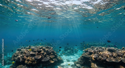Wallpaper Mural Underwater view of coral reef with sunlight filtering through the water surface. Torontodigital.ca