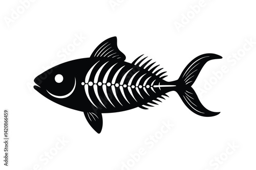 Fish Skeleton silhouette on white background