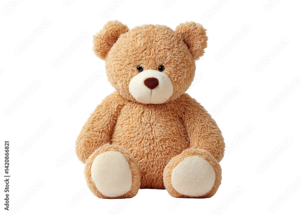 Obraz premium Cute teddy bear sitting against a transparent background. Concept of childhood, toy, and comfort.