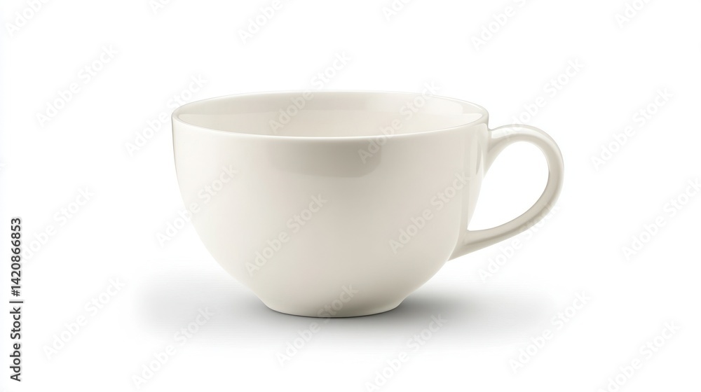Empty cream-colored teacup, studio shot, white background, tableware, food and drink, kitchen Empty cream-colored teacup, studio shot, white background, tableware, food and drink, kitchen