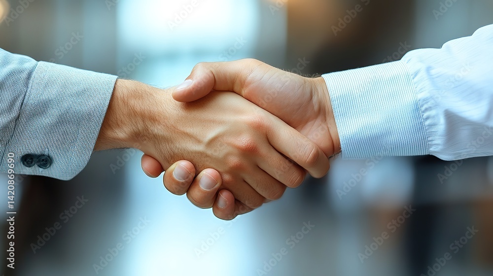 Two people shaking hands in a business setting symbolizing agreement or partnership. Two people shaking hands in a business setting symbolizing agreement or partnership.