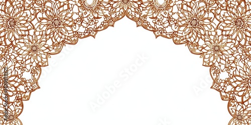 Floral lace archway frame is intricately patterned in brown