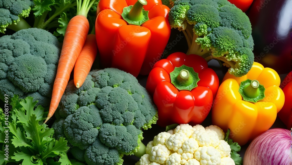 Vibrant close-up background of assorted fresh raw organic vegetables. Healthy eating concept. Vibrant close-up background of assorted fresh raw organic vegetables. Healthy eating concept.