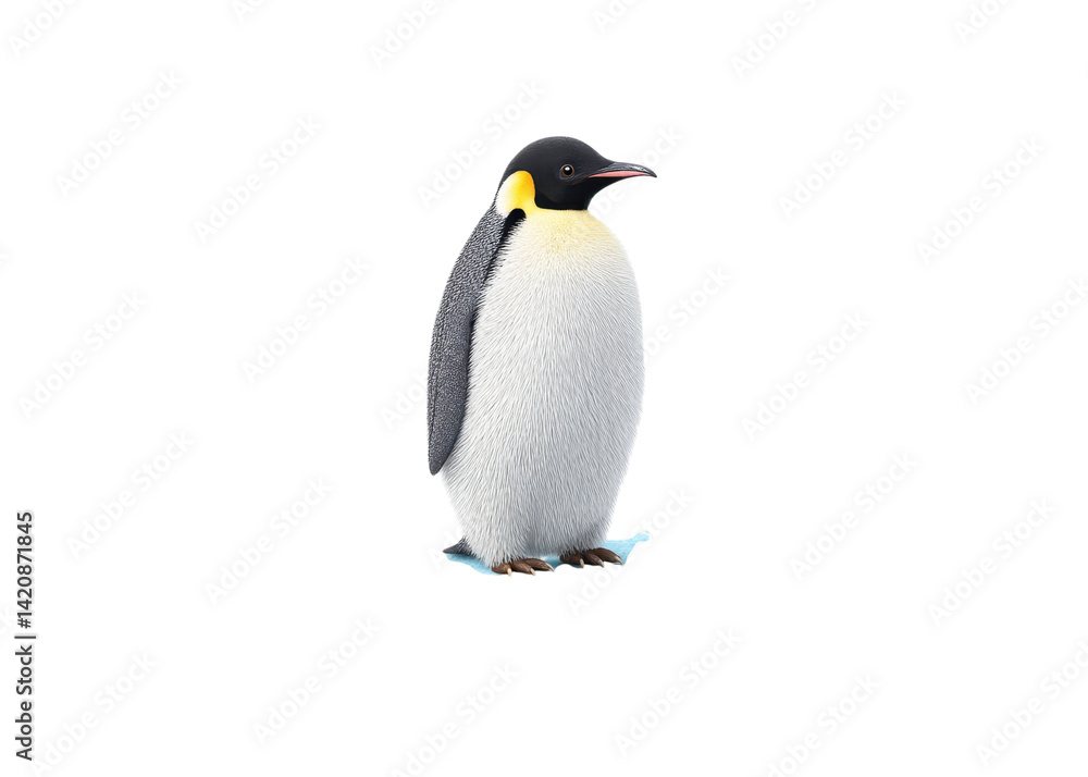 Fototapeta premium Illustration of an Emperor Penguin standing on ice. Concept of wildlife, antarctica, and nature.