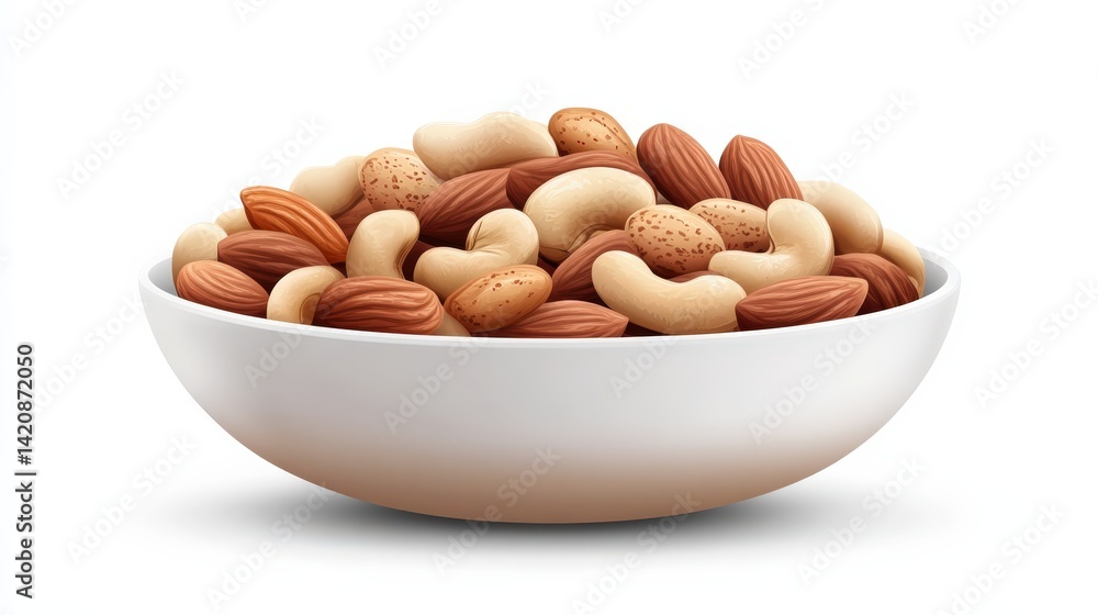 Assorted Nuts in a White Bowl on a Light Background Assorted Nuts in a White Bowl on a Light Background