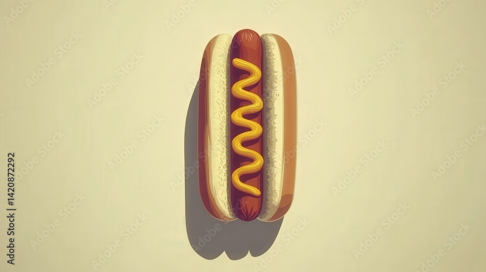 Classic Hot Dog with Mustard on a Minimalist Background Classic Hot Dog with Mustard on a Minimalist Background