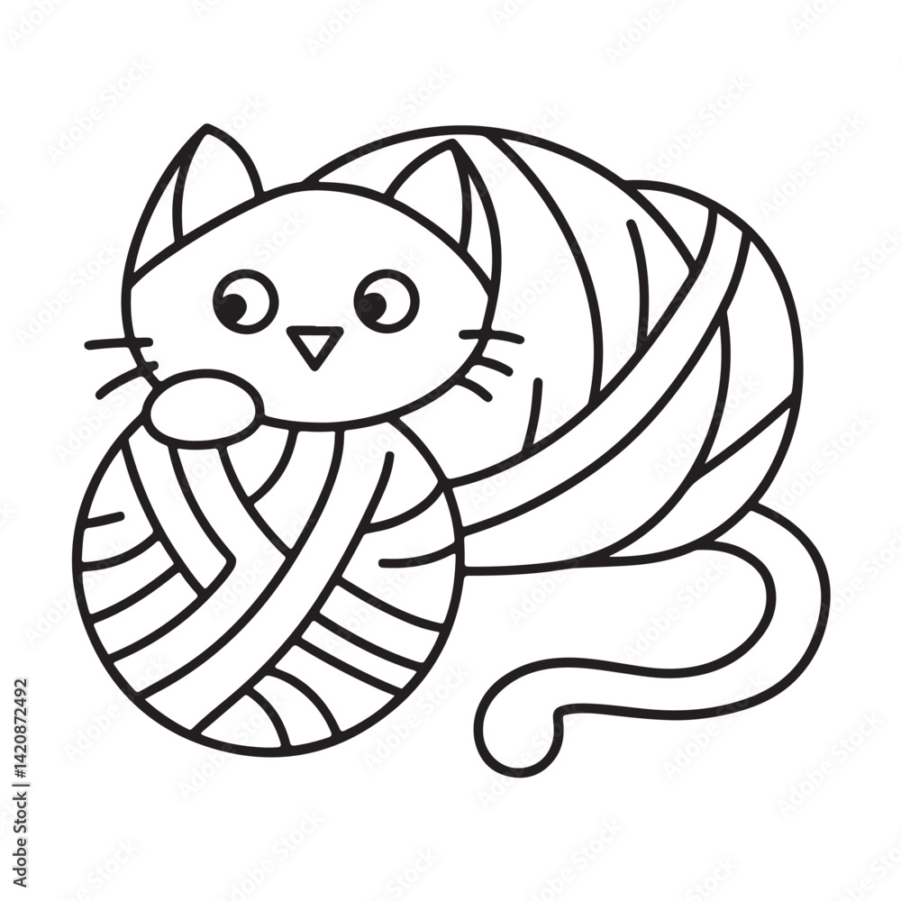 Fototapeta premium Cat moments meow life coloring pages, coloring book, line art, illustration, black & white, bold and easy coloring pages