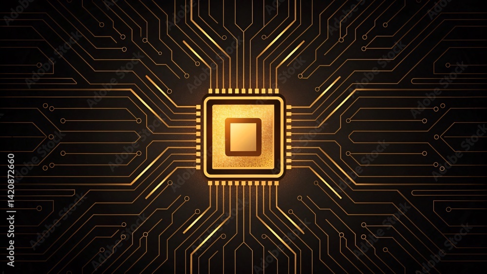 Golden Microchip Circuit Board Technology Abstract Background Golden Microchip Circuit Board Technology Abstract Background
