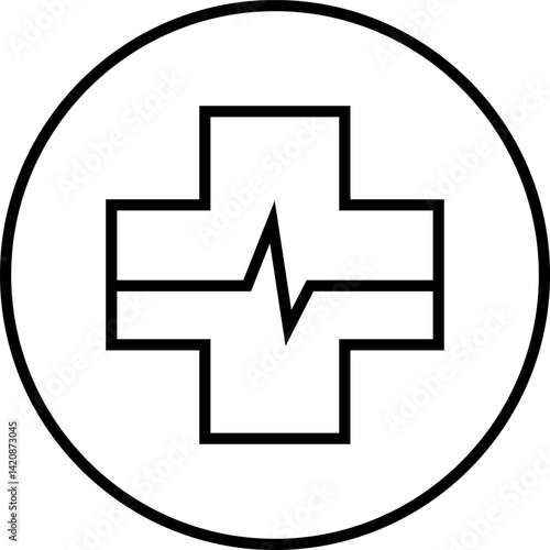 Circular Medical Cross with Heartbeat Line Symbolizing Emergency Response – Transparent Background.