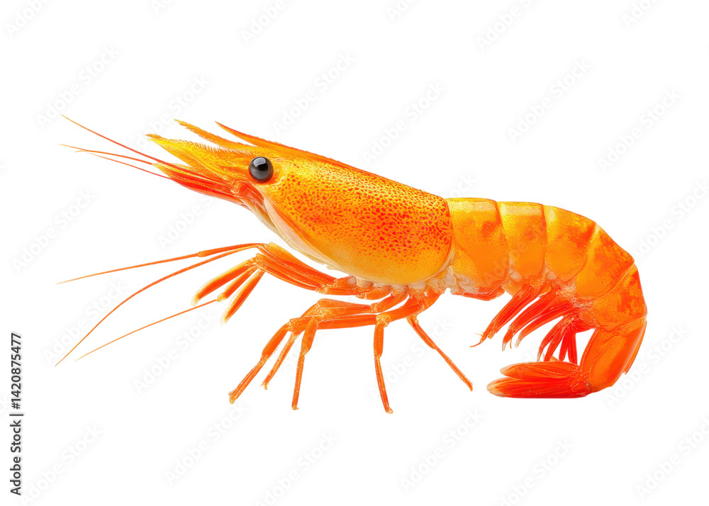 Cooked orange shrimp isolated on transparent background. Seafood concept. Cooked orange shrimp isolated on transparent background. Seafood concept.