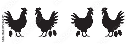 Chicken silhouette  set vector illustration icon