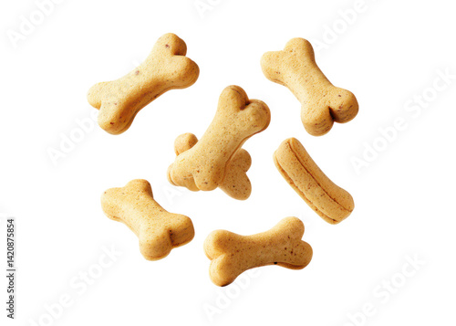 Dog treats in bone shapes on a transparent background. Concept of pet food, dog snacks, and animal care.