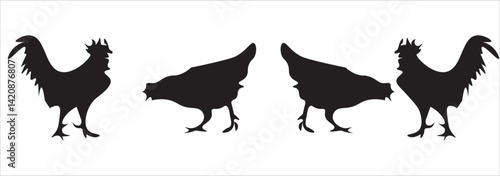 Chicken silhouette  set vector illustration icon