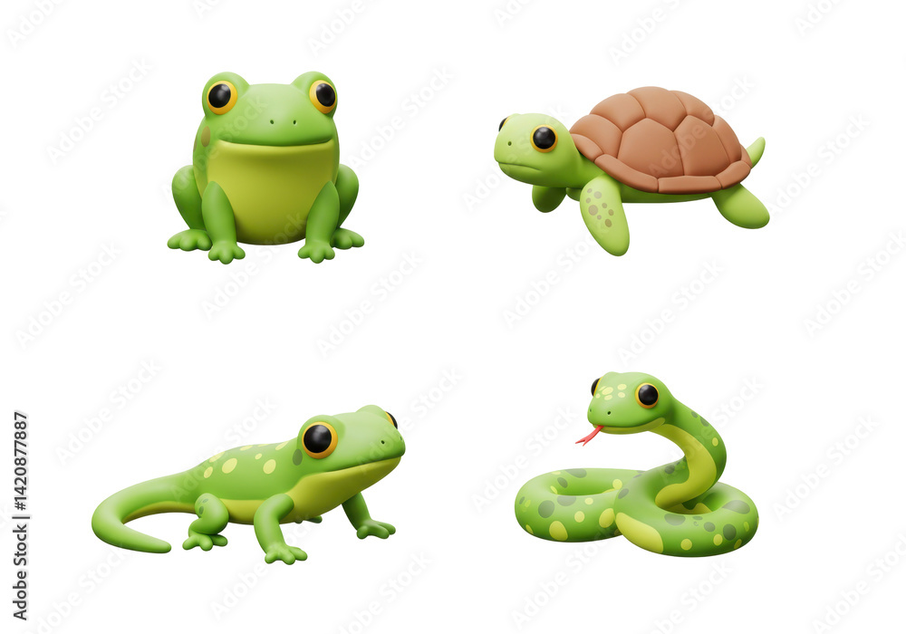Cute Cartoon Animals Collection Featuring Frog Turtle Lizard and Snake on a Transparent Background Cute Cartoon Animals Collection Featuring Frog Turtle Lizard and Snake on a Transparent Background