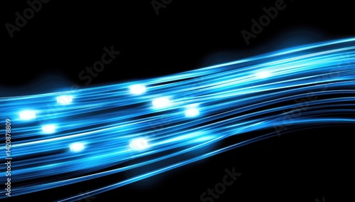 Abstract blue light streaks curve on black background