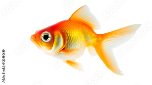 Image of bubble eye goldfish isolated on white background . Animal. Pet.