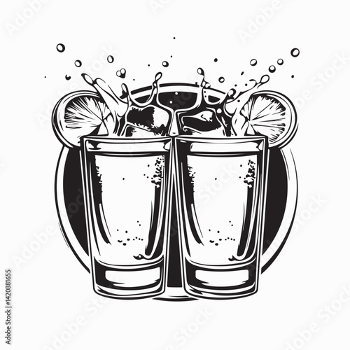 Tequila Glass Vector. Tequila Shot Glasses Images Vector isolated on white background.