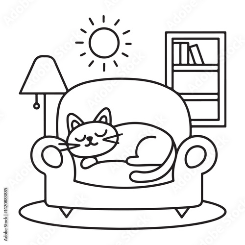 Cat moments meow life coloring pages, coloring book, line art, illustration, black & white, bold and easy coloring pages