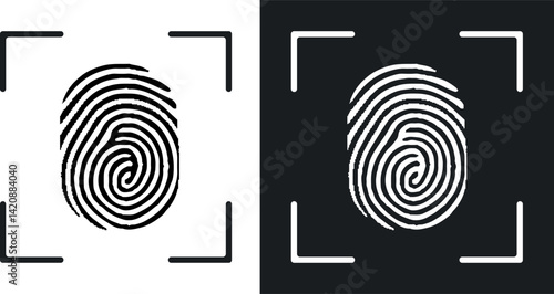 Vector Fingerprint Scanner simple icon in flat style with long shadow on white background. Fingerprint scan line icon. Finger identification scanning vector outline sign.