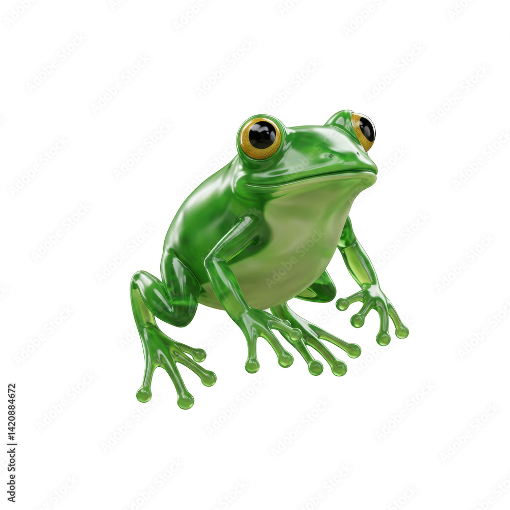 Obraz premium Realistic Green Frog Perched Gracefully on All Fours Against a Transparent Background