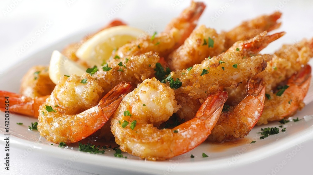 fried shrimp, complemented by fresh, vibrant ingredients and a professional presentation that highlights the dish's appeal fried shrimp, complemented by fresh, vibrant ingredients and a professional presentation that highlights the dish's appeal