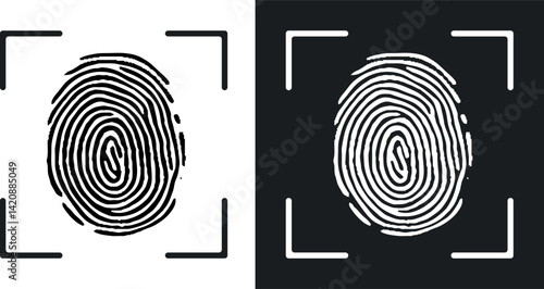Fingerprint icon. Black and white design. Vector illustration