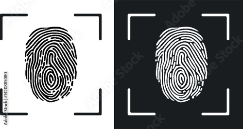 Fingerprint icon. Black and white design. Vector illustration