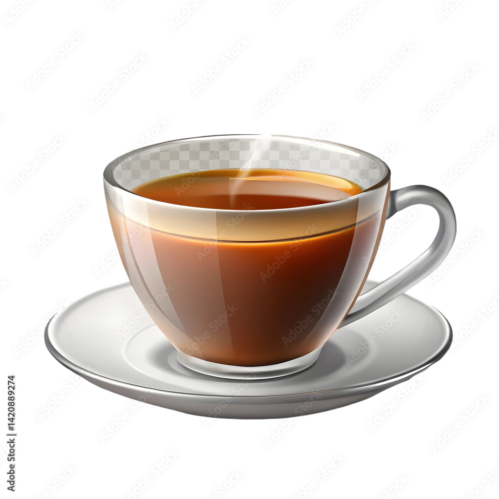 Cup with hot drink 3D icon tea or coffee isolated on transparent background Cup with hot drink 3D icon tea or coffee isolated on transparent background