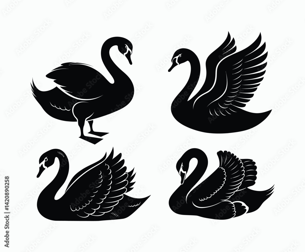 Fototapeta premium Elegant Swan Silhouette EPS Vector Template on a White Background