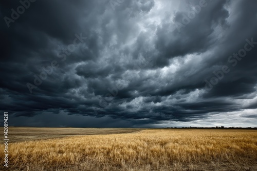 Dramatic storm clouds over golden field