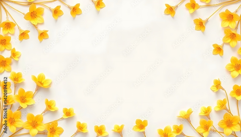 Golden yellow flower border with abstract paper-cut layers, calm and modern design for Mother's Day Golden yellow flower border with abstract paper-cut layers, calm and modern design for Mother's Day