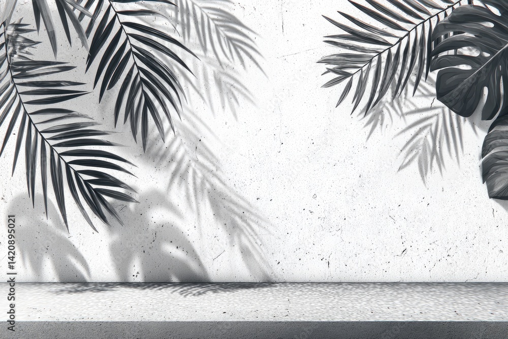 Tropical plant shadows on textured wall