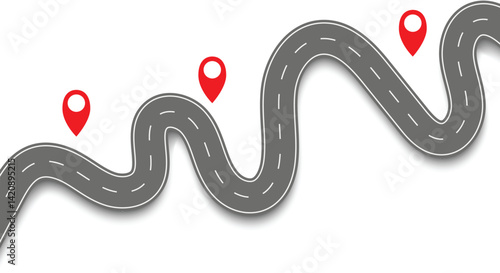 Horizontal asphalt road template. Winding road vector illustration. Seamless highway marking Isolated on background.  