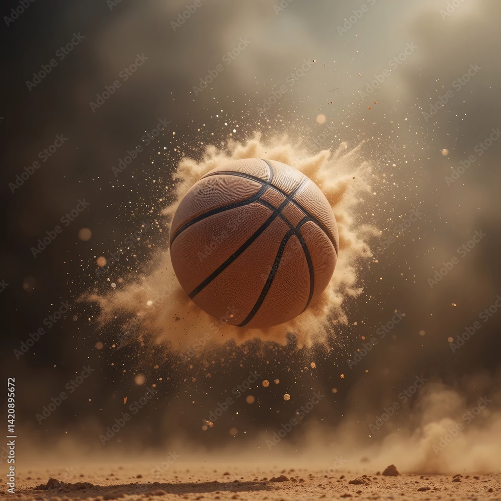 Fototapeta premium Basketball in Dust Cloud Action Sports Photo