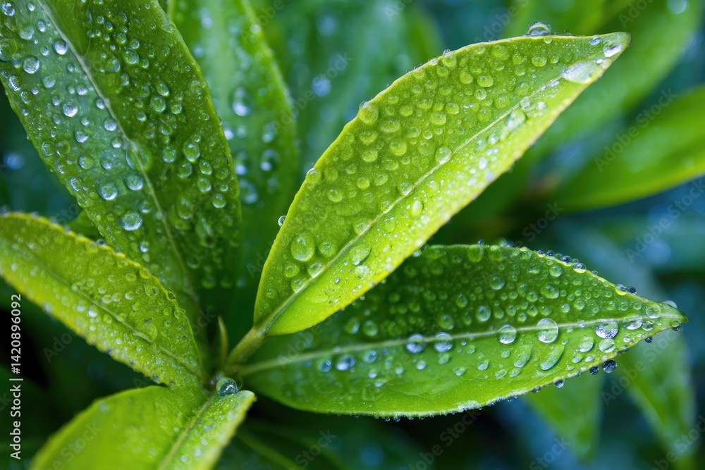 Dew-kissed leaves close-up Dew-kissed leaves close-up